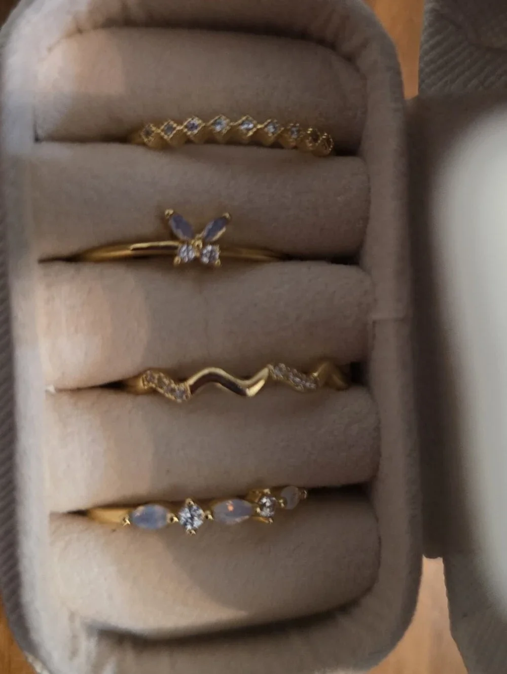 Gold Tone Women's Stackable Rings Set with Opal and Cubic Zirconia
